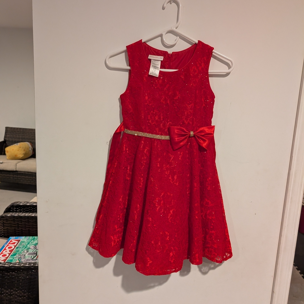 Elegant Red Kids Dress with Bow Accent